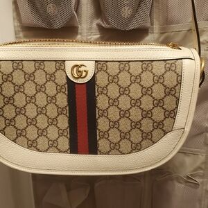 Gucci Beige and Red Stripe Crossbody Bag